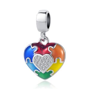 outstandlong autism awareness puzzle piece heart love dangle charm bead for pandora bracelet for friend