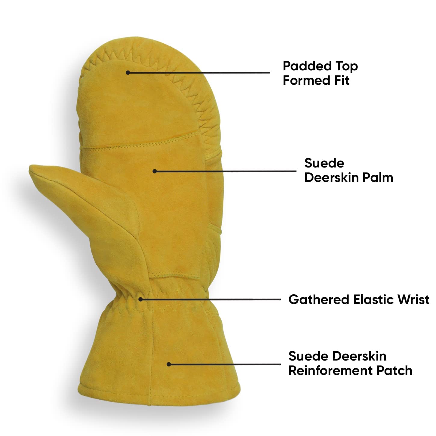 AMERICAN FUR Deerskin Suede Mittens - Gold Insulated (Large)