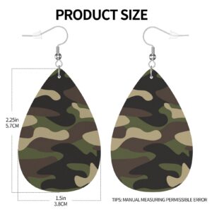 Camo Faux Leather Earrings For Women Dangle Lightweight Green Brown Camouflage Teardrop Earrings