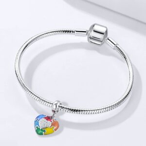 OutstandLong Autism Awareness Puzzle Piece Heart Love Dangle Charm Bead for Pandora Bracelet for Friend