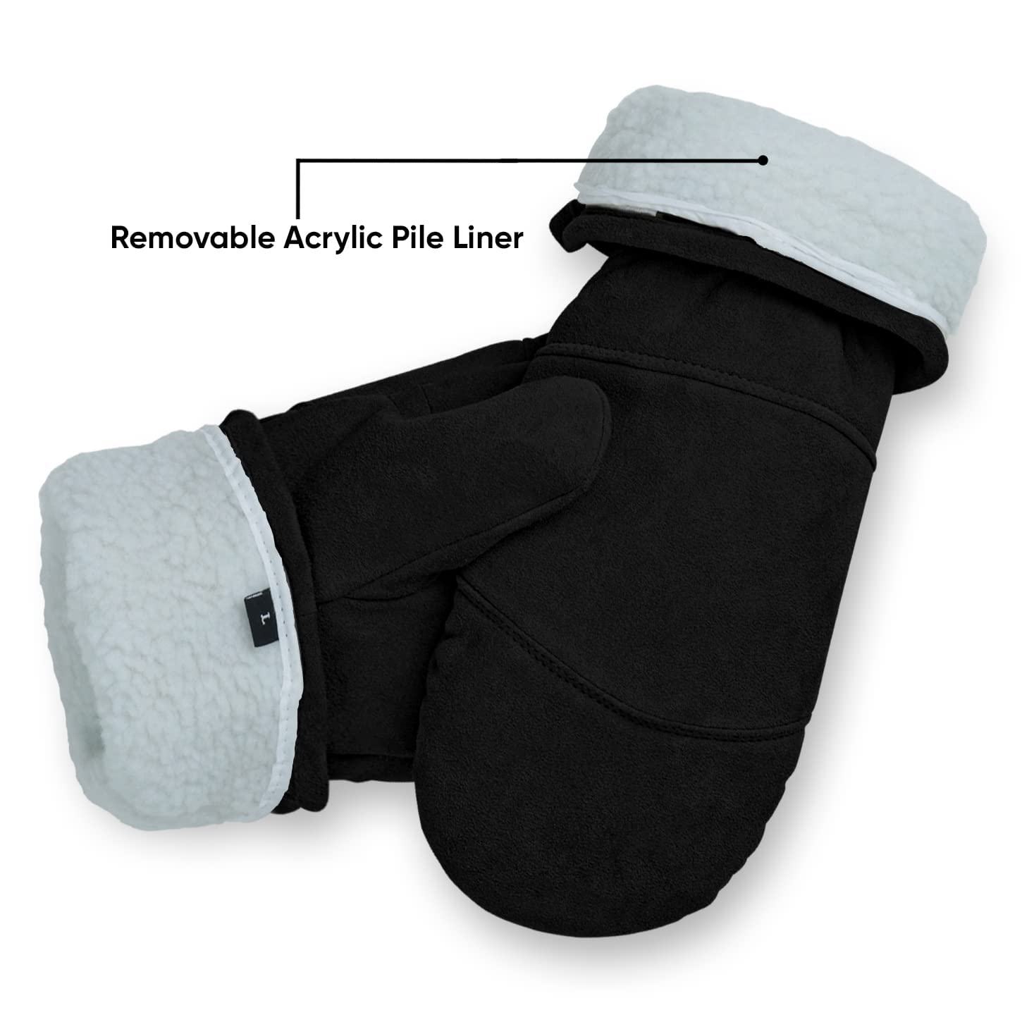 AMERICAN FUR Deerskin Suede Mittens - Black Insulated (Large)