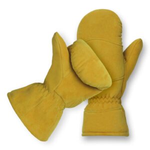 AMERICAN FUR Deerskin Suede Mittens - Gold Insulated (Large)