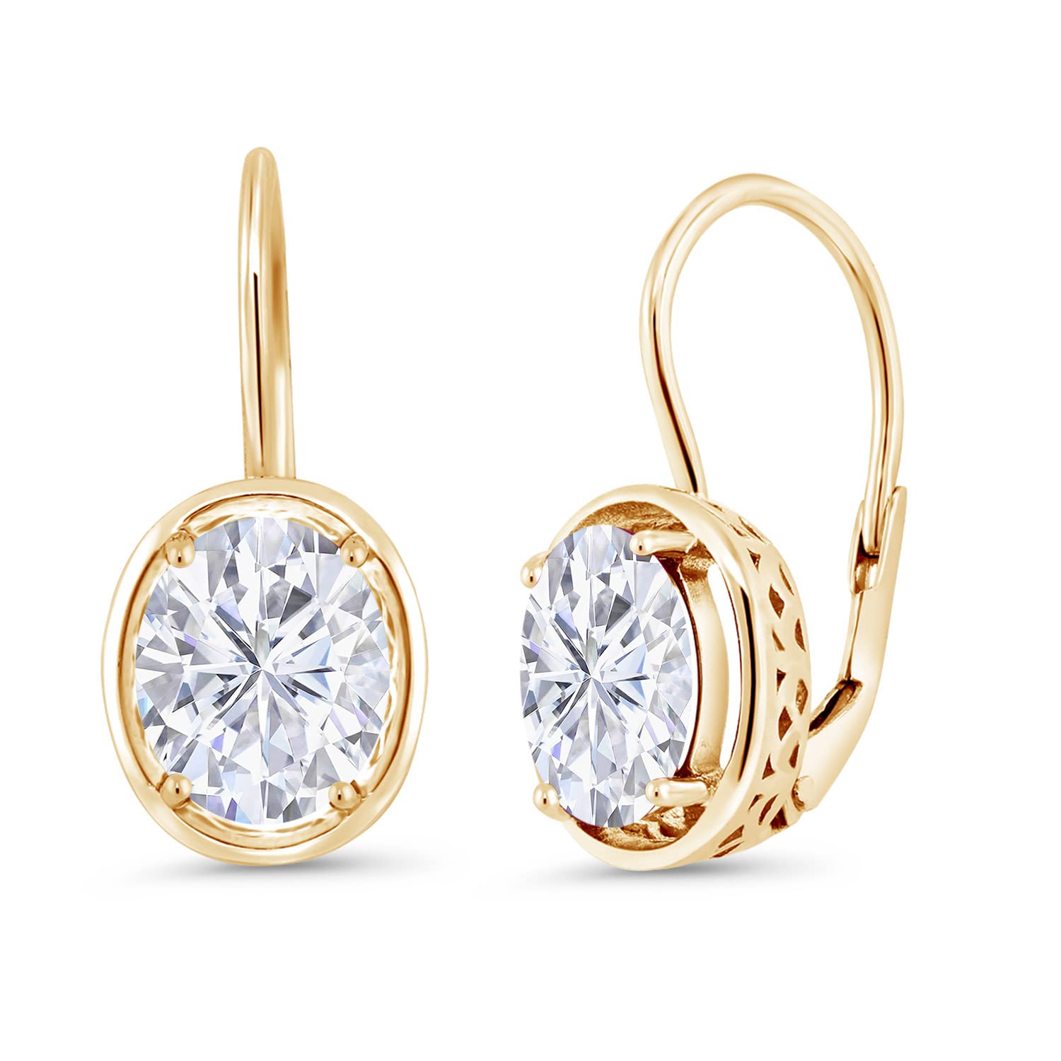 Gem Stone King 18K Yellow Gold Plated Silver White Moissanite Dangle Earrings For Women (4.20 Cttw, Oval 9X7MM)