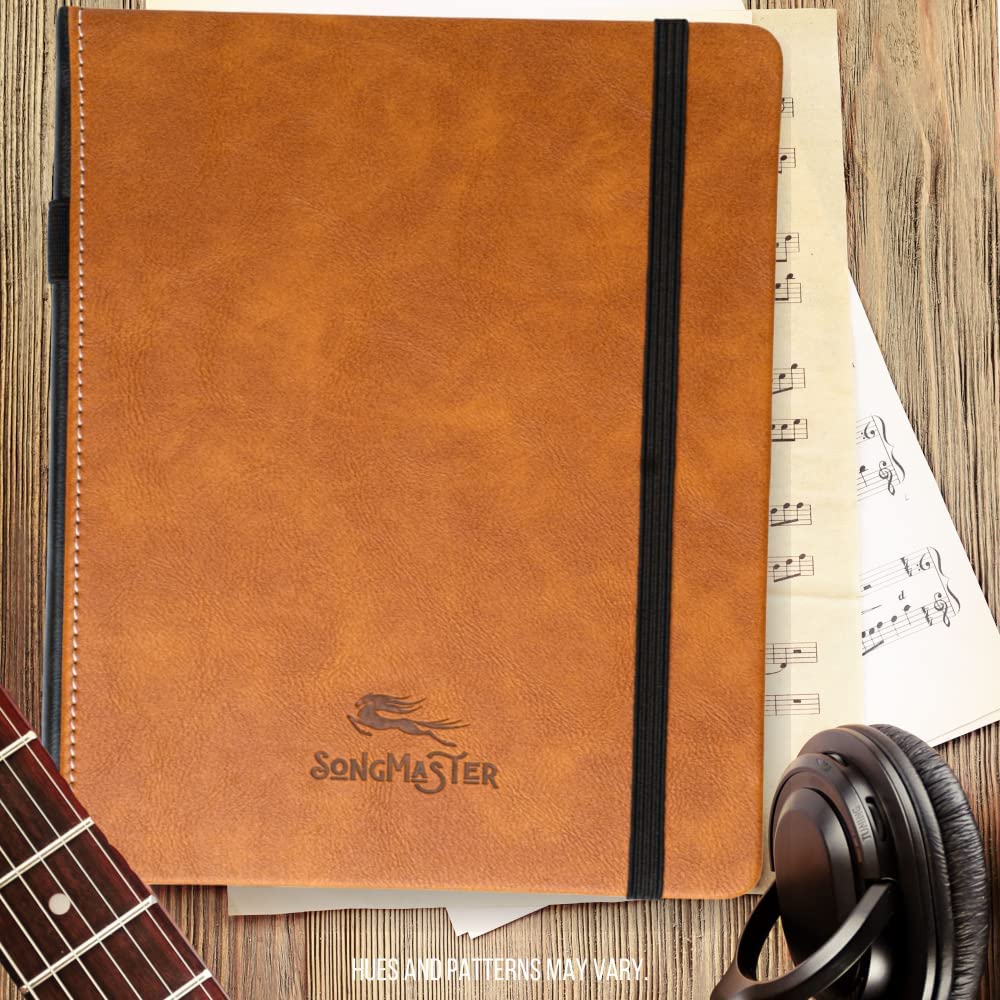 Songmaster Songwriting Journal 8.5x11 in • Crazy Horse Vegan Leather Music Notebook • 180 Page Hardcover Music Staff Paper Manuscript Paper Notebook Music Journal • 150 Free iVideosongs Lessons