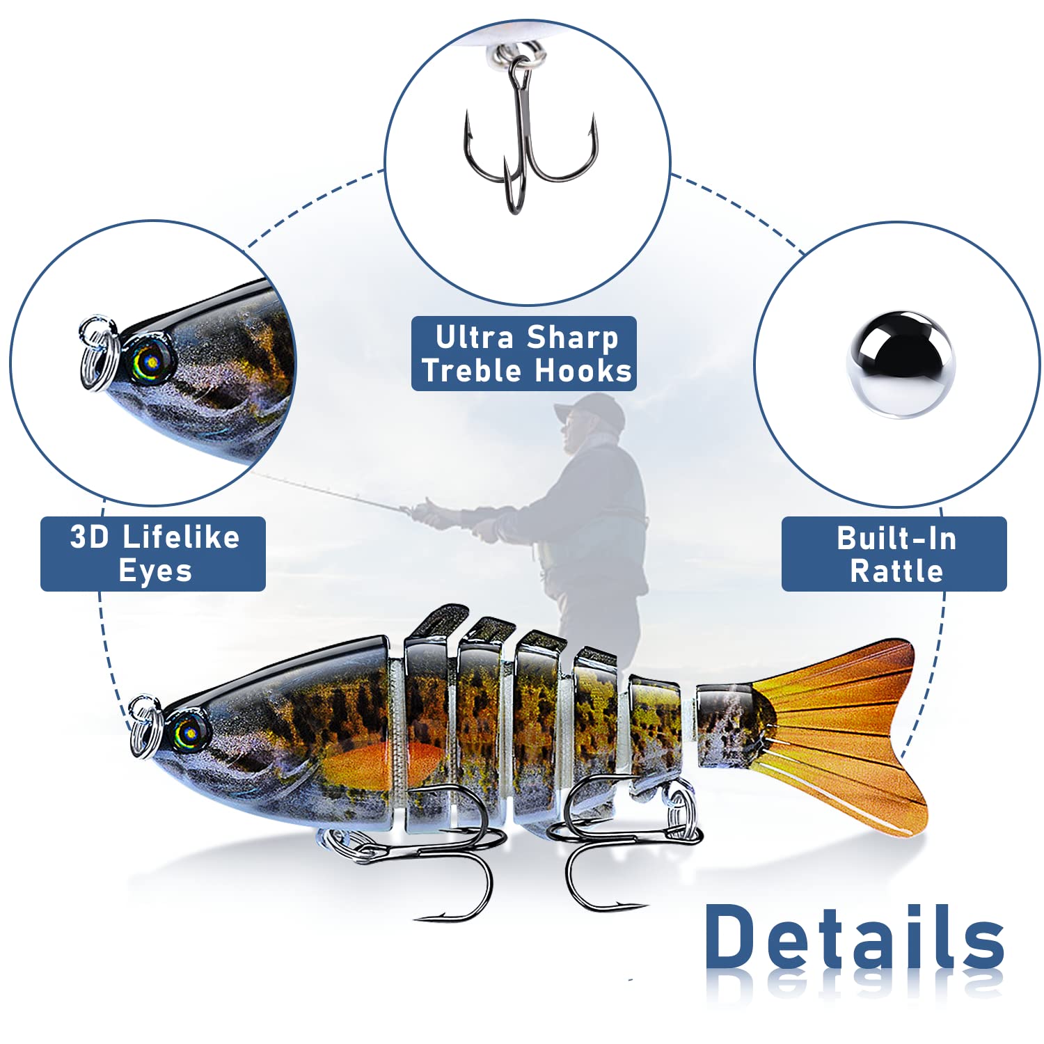 Fishing Lures Multi Jointed Fish Fishing Kits Slow Sinking Lifelike Swimbait Freshwater and Saltwater Crankbaits for Trout Bass Lures, 5 Pack with Box