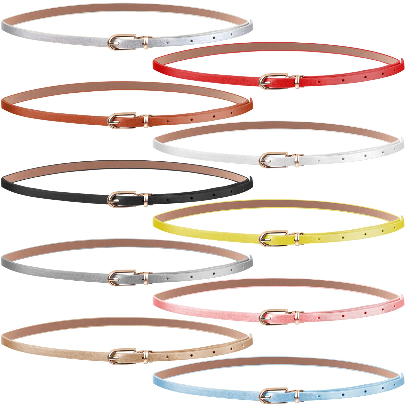 Uoeo Set of 10 Womens Thin Belts Women Skinny PU Leather Belt Adjustable Thin Waist Belt