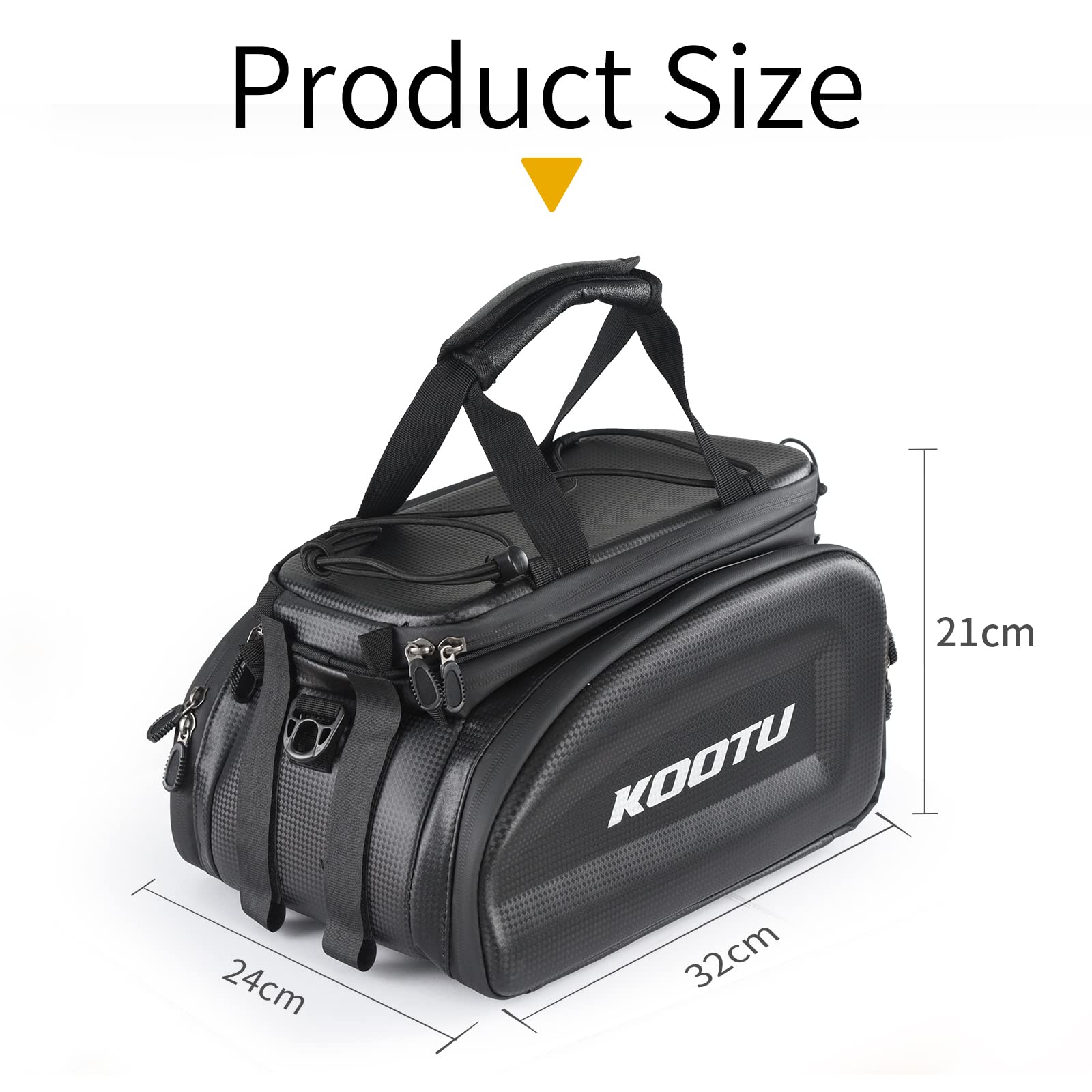 KOOTU Bike Rack Bag Trunk Waterproof Bicycle Bag with Hand Strap,Carbon Leather Extendable Bike Rear Rack Bag Bike Panniers for Cycling Commuting Camping Outdoor Traveling