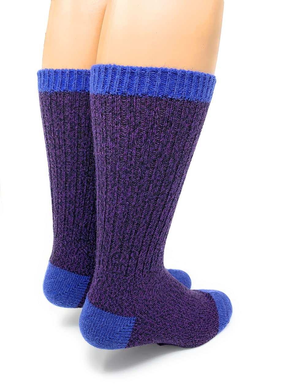 WARRIOR ALPACA SOCKS - Unisex Base Camp Alpaca Wool Hiking Socks for Men & Women (Large, Blue/Plum)