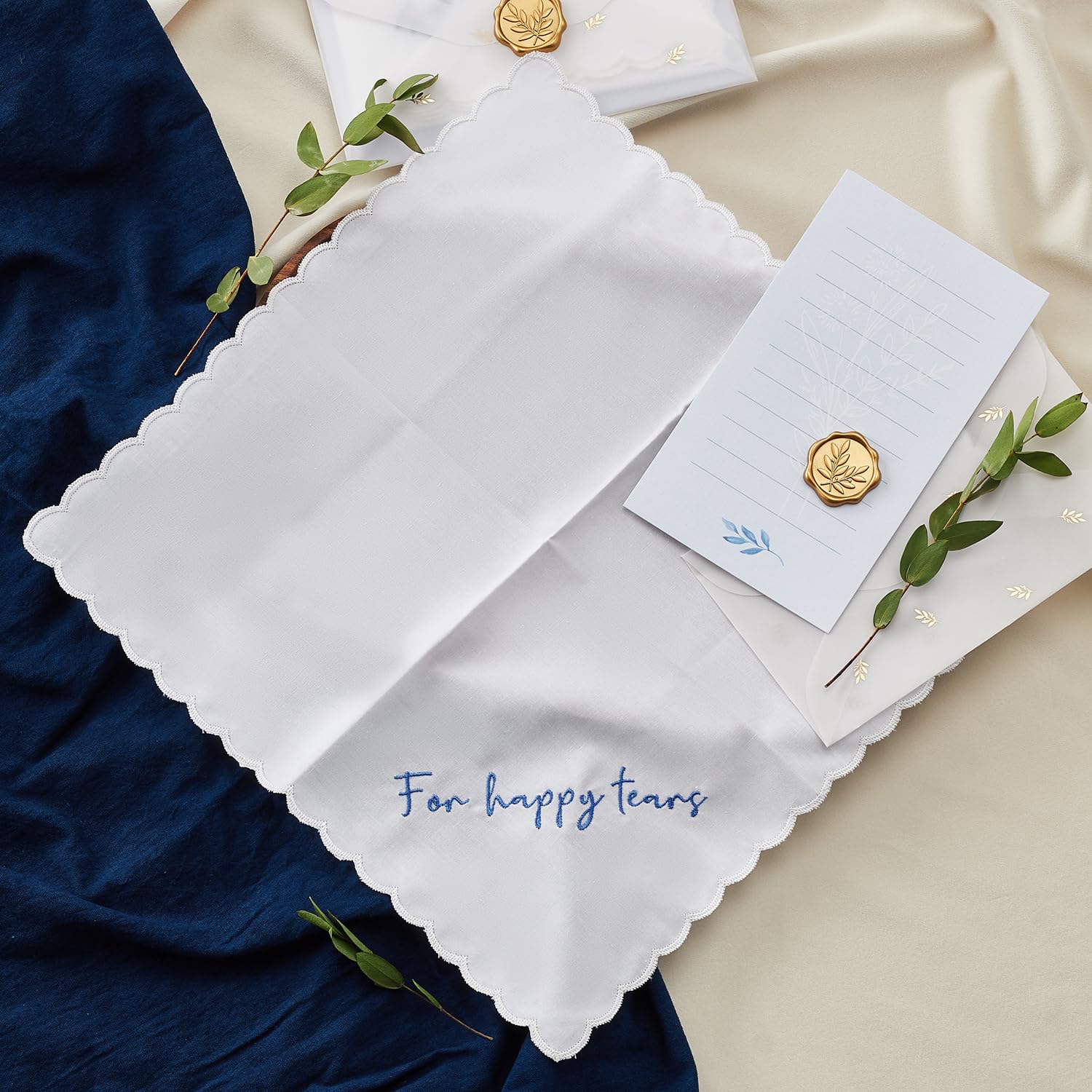 TRULIVA Something Blue, Wedding Day Gift, Embroidered Wedding Handkerchief, for Happy Tears (for happy tears)