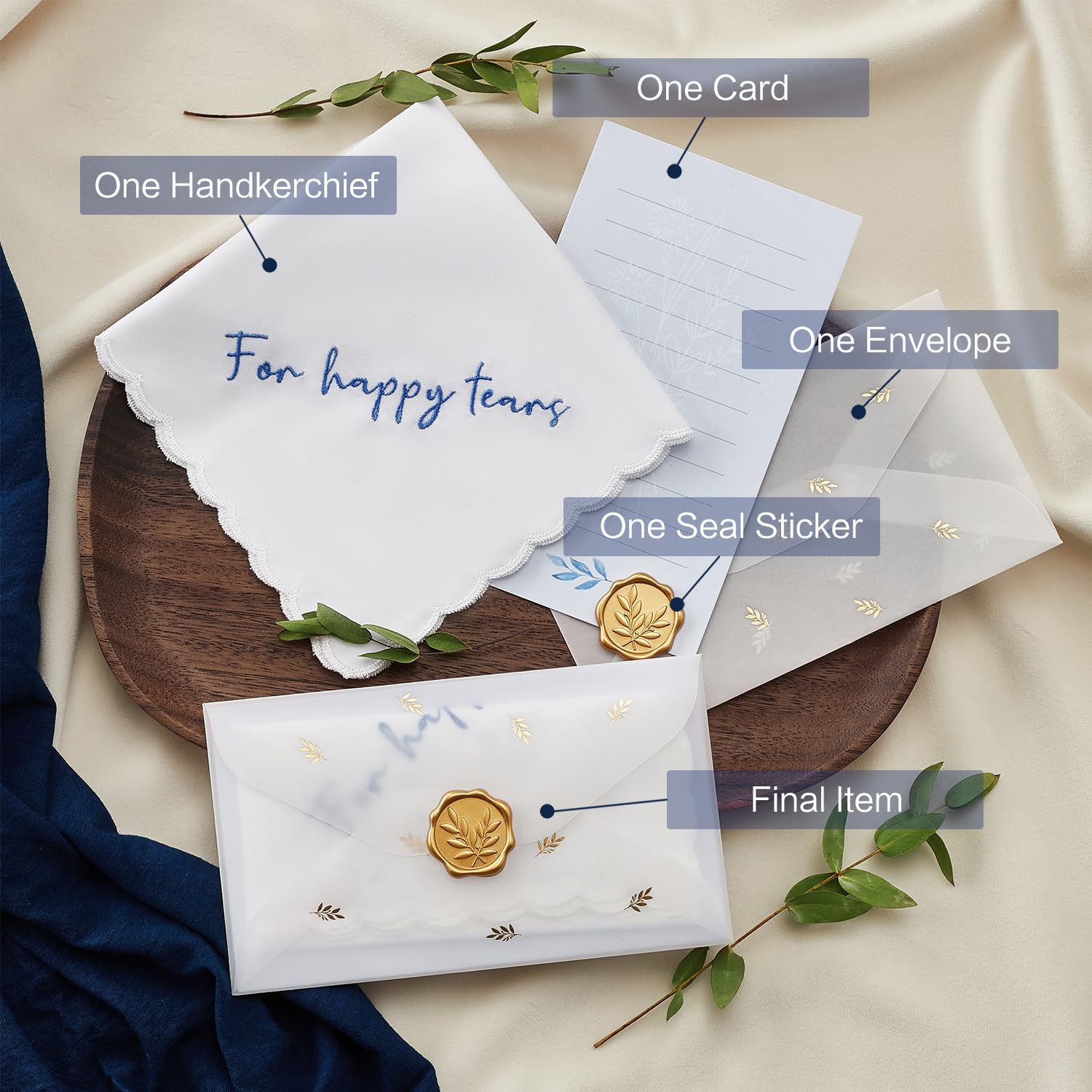 TRULIVA Something Blue, Wedding Day Gift, Embroidered Wedding Handkerchief, for Happy Tears (for happy tears)