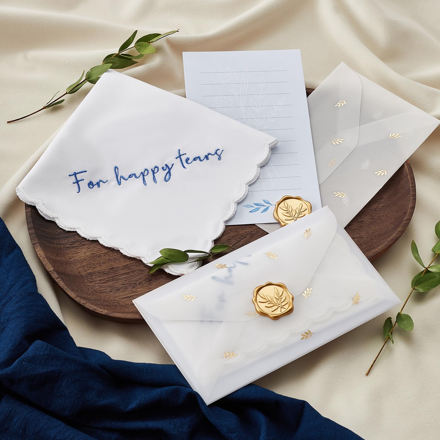 TRULIVA Something Blue, Wedding Day Gift, Embroidered Wedding Handkerchief, for Happy Tears (for happy tears)