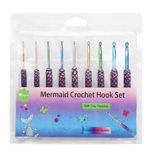 LOOEN 9pcs Magic Mermaid Crochet Hook Solft Warm Crochet Hook Kit Complete 2.0-6.0mm Aluminum Knitting Hook for Crochet Yarn Craft (Patent Pending) (Mermaid)