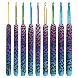 LOOEN 9pcs Magic Mermaid Crochet Hook Solft Warm Crochet Hook Kit Complete 2.0-6.0mm Aluminum Knitting Hook for Crochet Yarn Craft (Patent Pending) (Mermaid)