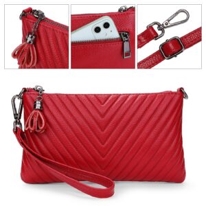 YALUXE Womens Wristlet Real Leather Chevron Tassel Large V Clutch Wallet with Shoulder Strap