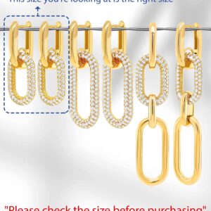 OZEL – CZ Chain Link Dangle Earrings for Women with Cubic Zirconia Stones – 14k Yellow Gold or White Gold Plated Square Oval Round U Shape (G3C0807-1)