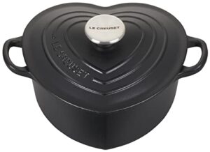 le creuset signature enameled cast iron figural heart cocotte, 2 quart, licorice with stainless steel knob