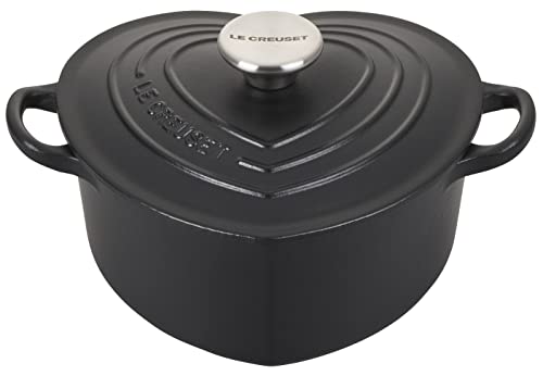 Le Creuset Signature Enameled Cast Iron Figural Heart Cocotte, 2 Quart, Licorice with Stainless Steel Knob