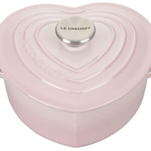 Le Creuset Signature Enameled Cast Iron Figural Heart Cocotte, 2 Quart, Shell Pink with Stainless Steel Knob