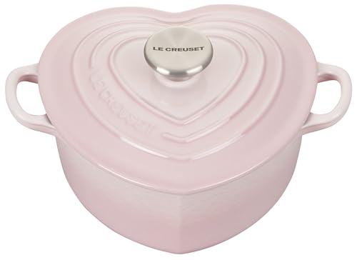 Le Creuset Signature Enameled Cast Iron Figural Heart Cocotte, 2 Quart, Shell Pink with Stainless Steel Knob