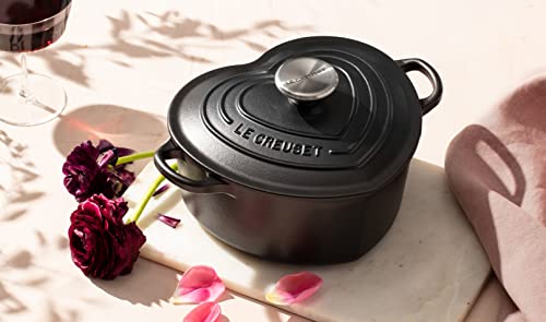 Le Creuset Signature Enameled Cast Iron Figural Heart Cocotte, 2 Quart, Licorice with Stainless Steel Knob