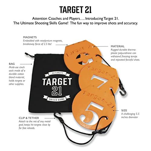 3DWorxs Target-21 Magnetic Hockey Shooting Targets, Numbered 9/7/5, Fun Skills Game, Durable Material, Attached Tethers, Draw-String Pouch, Orange, Yellow, Competition, Team Bundles