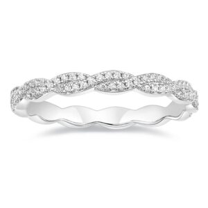 tigrade engagement ring cubic zirconia twisted ribbons of pave-set eternity wedding band for women size 3-12, silver, size 8