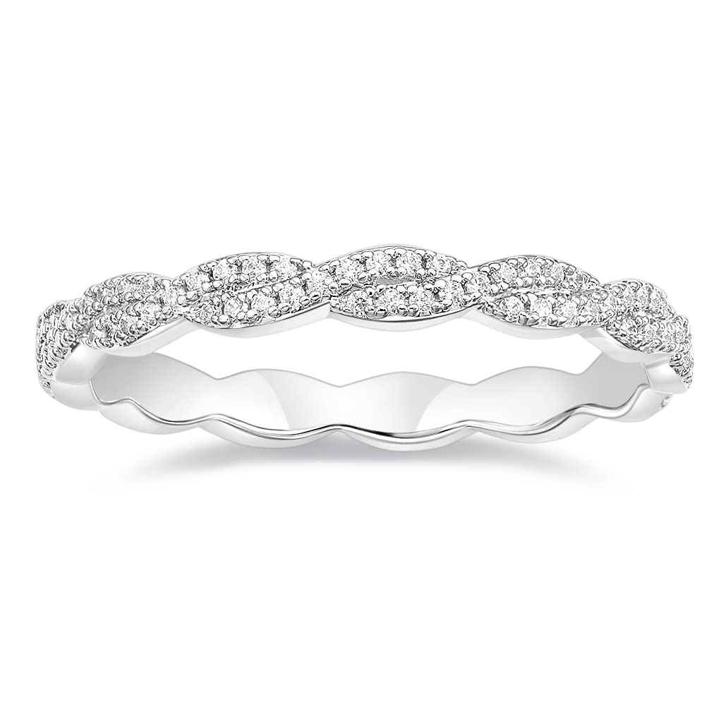 TIGRADE Engagement Ring Cubic Zirconia Twisted Ribbons of Pave-Set Eternity Wedding Band for Women Size 3-12, Silver, Size 8