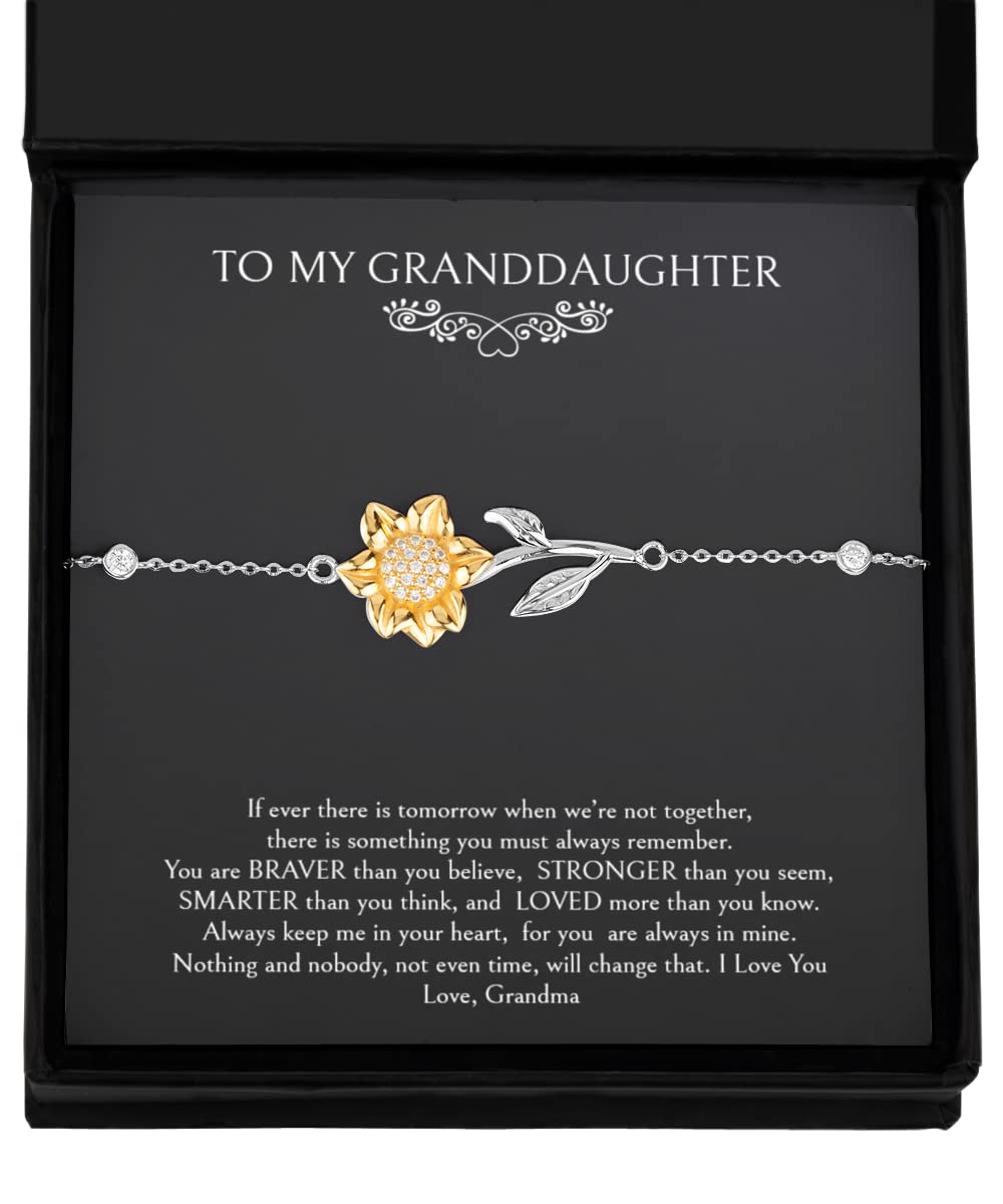 Granddaughter Bracelet From Grandma, .925 Sterling Silver Bracelet with 14k Gold Sunflower Charm Jewelry, Granddaughter Gifts From Grandma For Birthday, Valentine's Day, Graduation