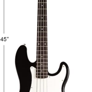 OLAKIDS Electric Bass Guitar Beginner Kit Full Size 4 String Exquisite Paulownia Burning Bass with Strap, Gig Bag, Amp Cord and Accessories (Black)