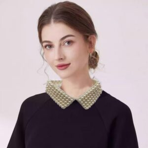 Zthread Vintage Beaded Collar Necklace Handmade Faux Pearl Collar Woman Fashion False Collar Necklace (Ivory+Extend Chain)