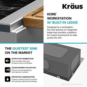 KRAUS Kore™ Workstation 30-inch Drop-In 16 Gauge Single Bowl Stainless Steel Kitchen Sink with Accessories (Pack of 5) with WasteGuard™ Continuous Feed Garbage Disposal, KWT310-30-100-75MB