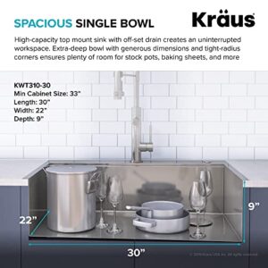 KRAUS Kore™ Workstation 30-inch Drop-In 16 Gauge Single Bowl Stainless Steel Kitchen Sink with Accessories (Pack of 5) with WasteGuard™ Continuous Feed Garbage Disposal, KWT310-30-100-75MB