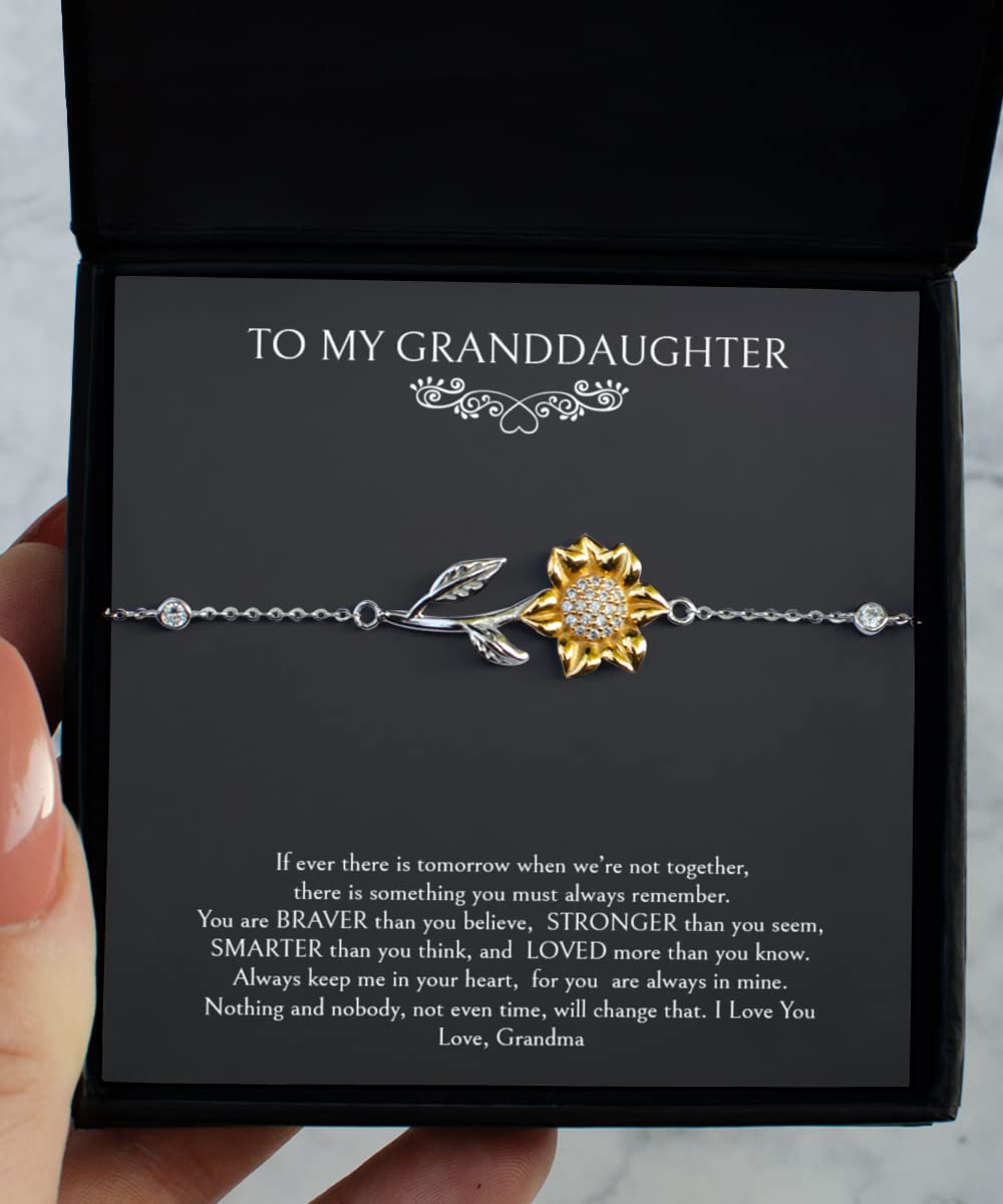 Granddaughter Bracelet From Grandma, .925 Sterling Silver Bracelet with 14k Gold Sunflower Charm Jewelry, Granddaughter Gifts From Grandma For Birthday, Valentine's Day, Graduation