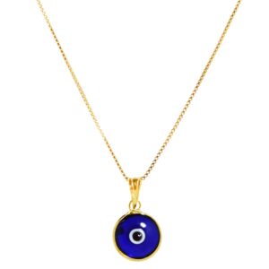 14k gold filled box chain necklace 20 inches long with 10 mm blue glass evil eye protection charm for women - 14k gold filled jewelry made in italy