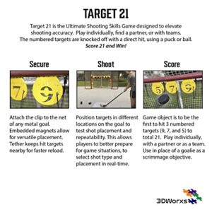 3DWorxs Target-21 Magnetic Hockey Shooting Targets, Numbered 9/7/5, Fun Skills Game, Durable Material, Attached Tethers, Draw-String Pouch, Orange, Yellow, Competition, Team Bundles