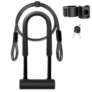 ubullox bike u lock heavy duty bike lock bicycle u lock, 16mm shackle and 4ft/6ft length security cable with sturdy mounting bracket for bicycle, motorcycle and more, large