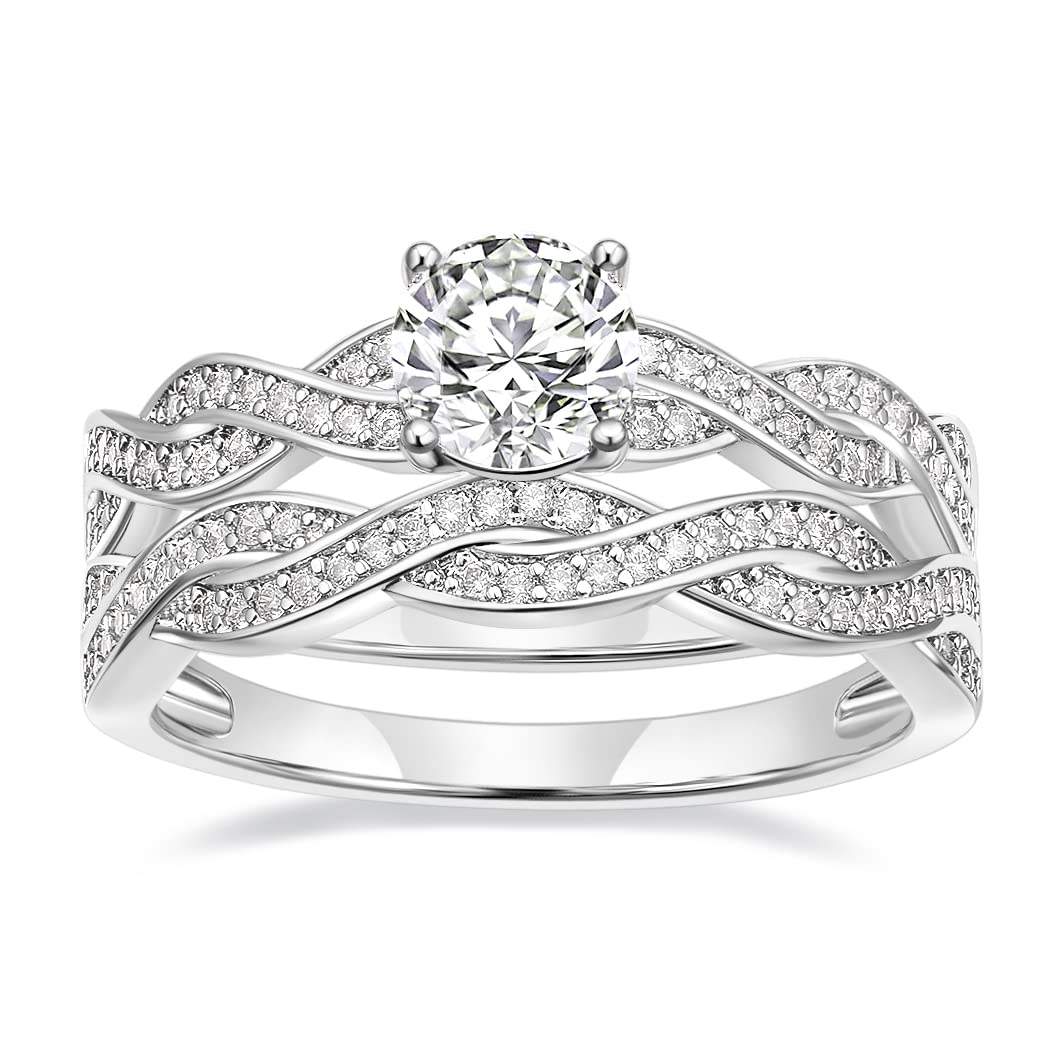 TIGRADE 1CT Wedding Band for Women CZ Bridal Ring Sets Cubic Zirconia Engagement Ring Twisted Unlimited Set Size 4-12,Size 8