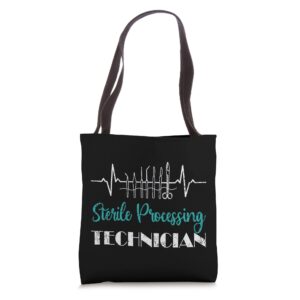 sterile processing technician tech week heartbeat ekg tote bag