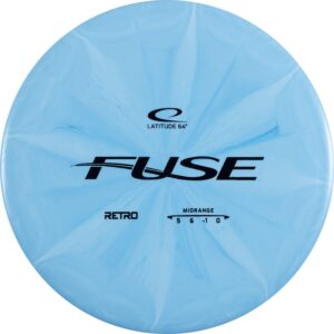 latitude 64 retro burst fuse midrange disc golf, beginner outdoor games, midrange frisbee, 170g +, stamp color and burst pattern will vary, blue