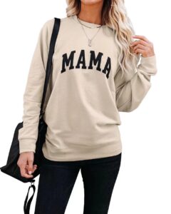 leedya women cute graphic sweatshirts crewneck mama shirts long sleeve loose fit pullover apricot medium