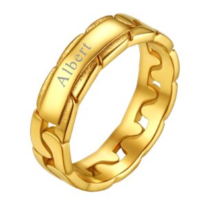 Personalized 18K Gold Plated Chain Rings for Women Stainless Steel Cuban Link Band Rings Size 5 Statement Thumb Ring Punk Couple Jewelry Gift