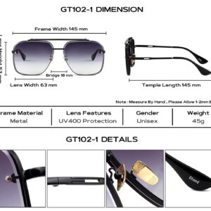 Gtand Fashion Oversized Square Aviator Gradient Sunglasses For Men Women Vintage Metal Sun Glasses 63mm