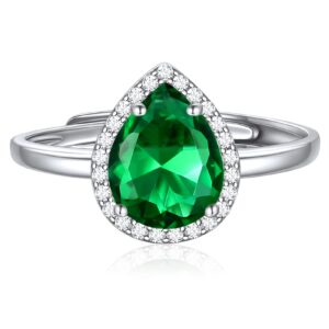 ChicSilver Green Emerald Ring May Birth Stone Ring for Women Pear Shaped Engagement Ring for Women