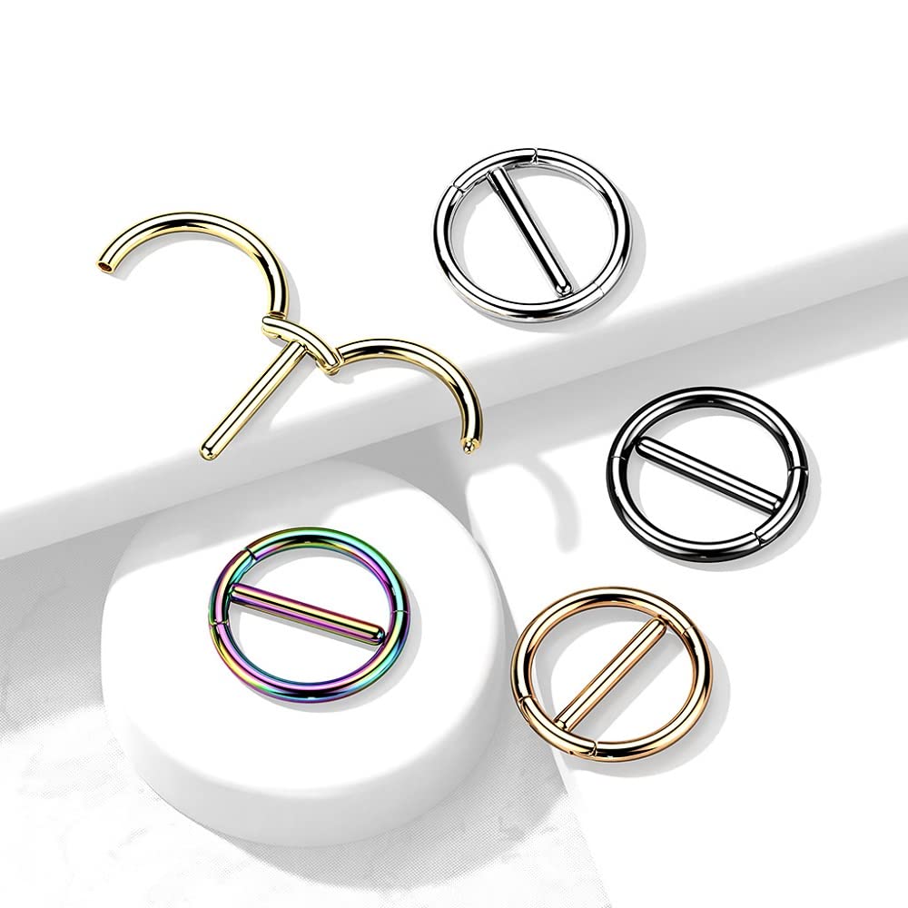 14GA Stainless Steel Dual Hinged Nipple Rings, Sold as a Pair (Gold Tone)