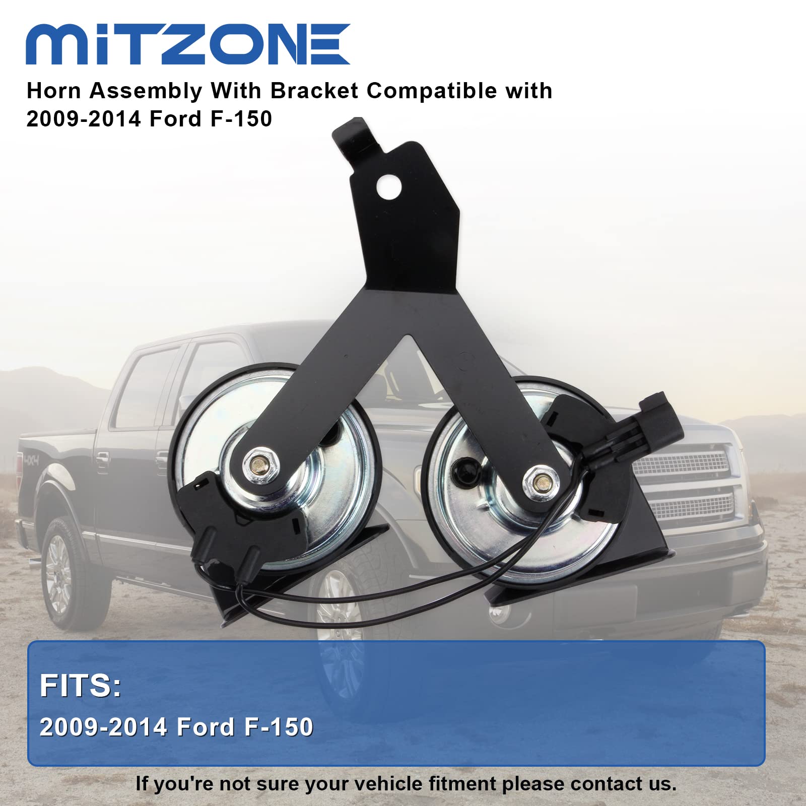 MITZONE Horn Assembly with Bracket Compatible with 2009-2014 Ford F-150 Replace 9L3Z-13832-A