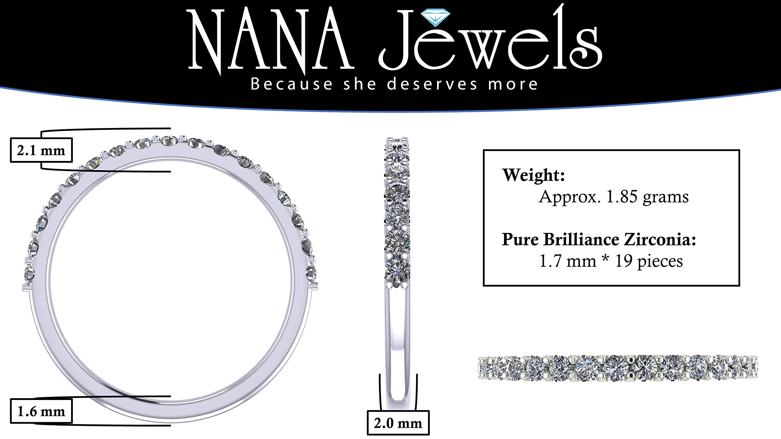 NANA Jewels 3.00ct Pure Brilliance Zirconia Engagement Ring Wedding Set Round Brilliant Cut Solitaire in Silver Size 7