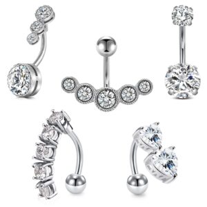 D.Bella 14G Belly Button Rings Surgical Stainless Steel Belly Rings Diamond Navel Rings Navel Piercing Jewelry 10mm 3/8" Belly Button Piercing Jewelry Reverse Curved Navel Barbell