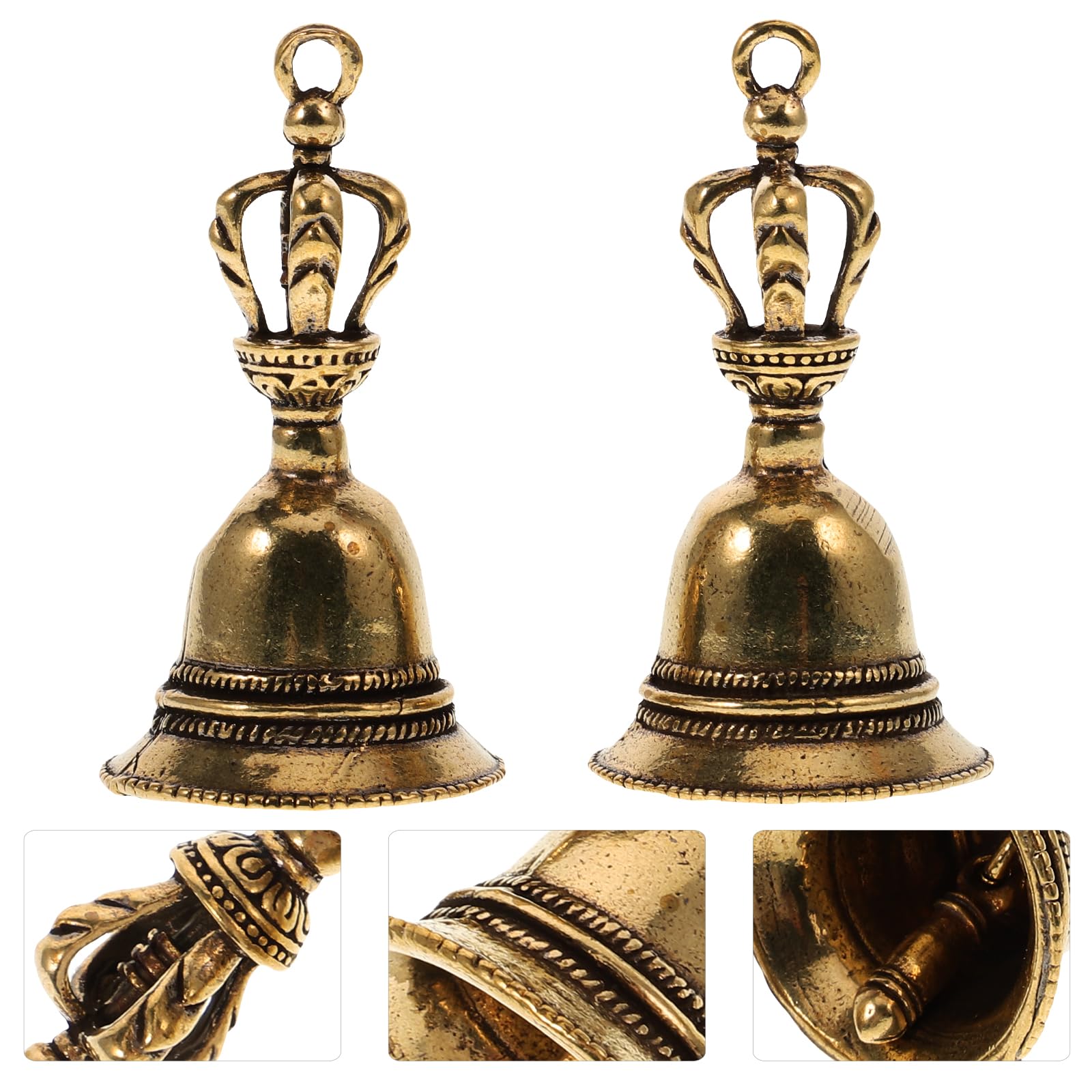 Brass Lucky Beads Tibetan Hand Bell Meditation Prayer Bells 2Pcs Tibetan Buddhist Meditation Bell for Self Healing Meditation Prayer Space Healing Cattle Farm Bell