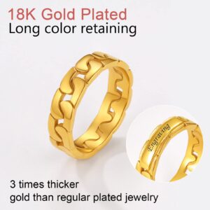 Personalized 18K Gold Plated Chain Rings for Women Stainless Steel Cuban Link Band Rings Size 5 Statement Thumb Ring Punk Couple Jewelry Gift