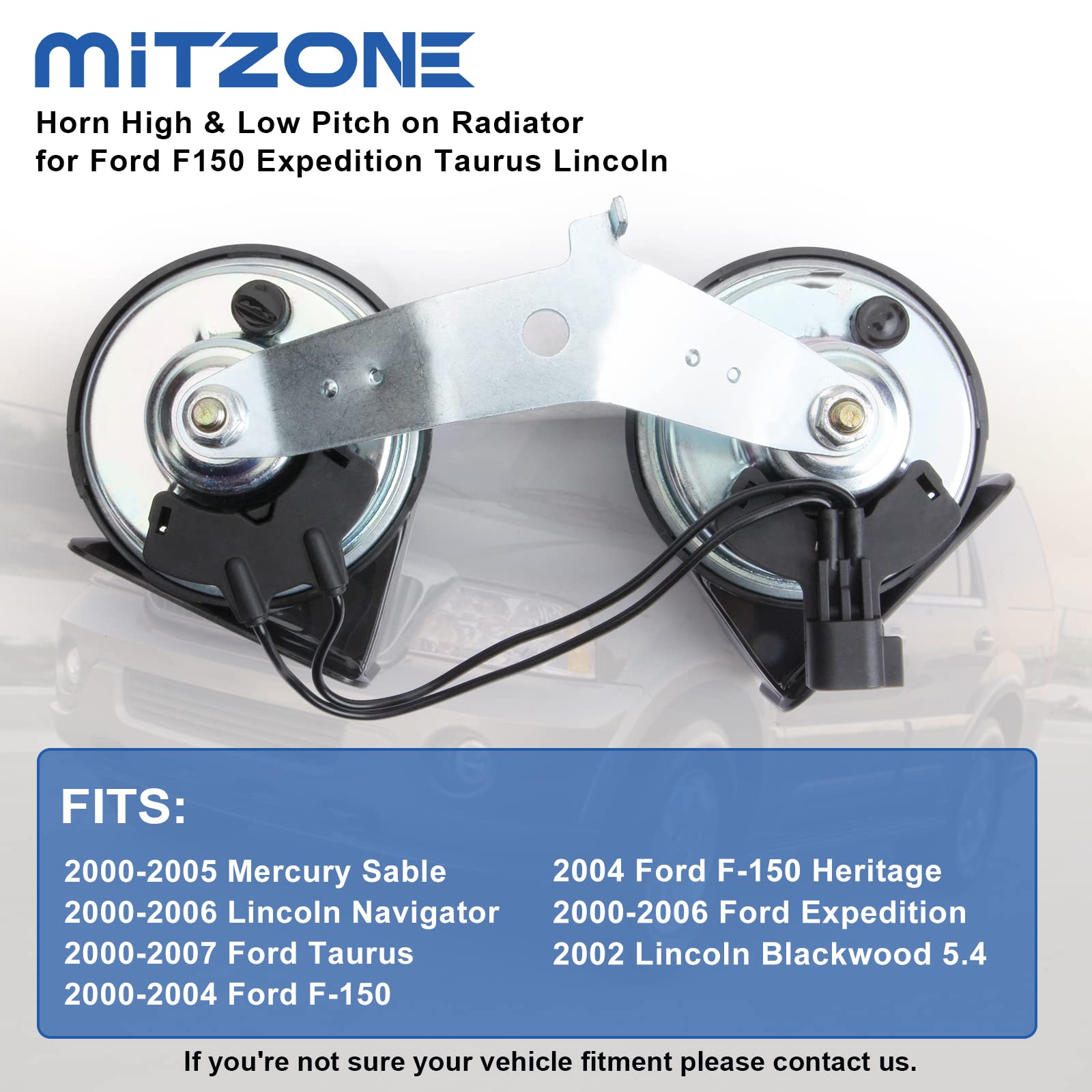 MITZONE Horn Assembly With Bracket Compatible with 2000-2006 Ford Taurus F-150 Expedition Mercury Sable Lincoln Navigator Blackwood Repalce 2L3Z-13832-AA